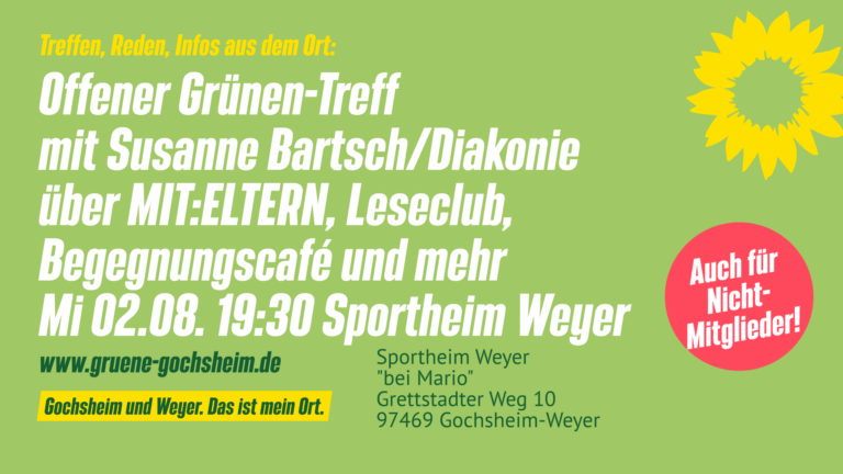Offener Grünen-Treff mit Susanne Bartsch (Begegnungscafé, Leseclub, MIT:ELTERN …)
