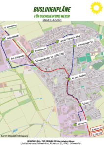 Titelseite der Buslinienpläne mit einer Kartenübersicht von Gochsheim