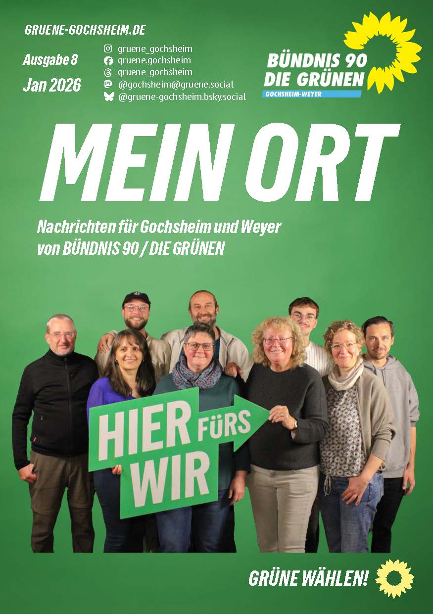 Titelseite von "Mein Ort" Ausgabe 8, Januar 2026. Titelbild: Die Kandidierenden für den Gemeinderat.